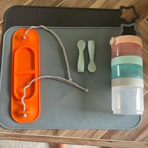 Baby Bundle - 2 silicone mats, 2 cloud island spoons, busy baby, skip hop